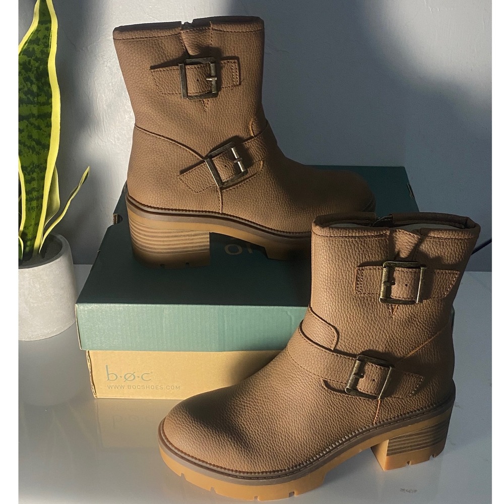b.o.c. Monika Taupe Nubuck PU Moto Ankle Boots BC0024755 Size 7.5M